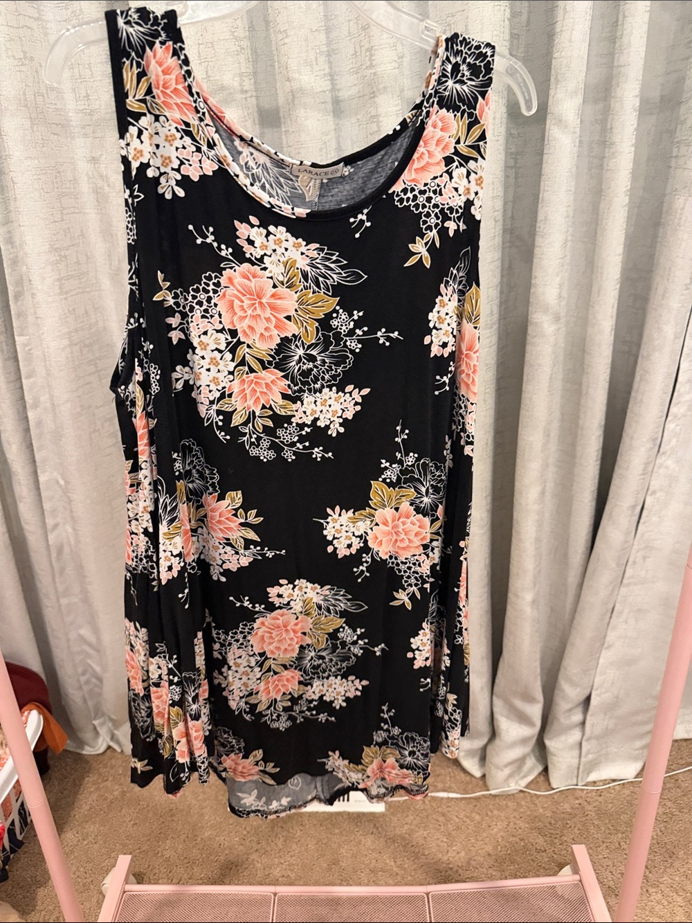 Black Floral Sleeveless Swing tank with Pink Blooms